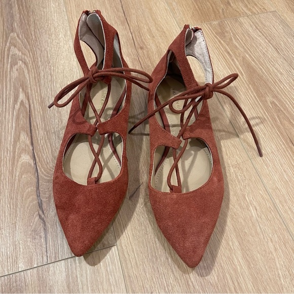 Saks Fifth Avenue Women's orange Rust Suede Lace Loafer s Flats Women’s Size 7 - Picture 2 of 6